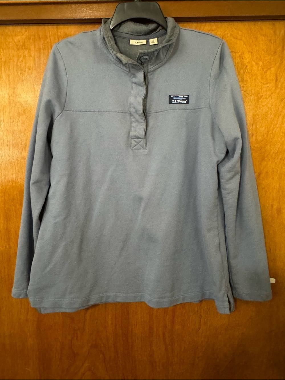 LL Bean Polo Shirt Women's Medium Stone Blue Rugby Long Sleeve Pullover 501541 M